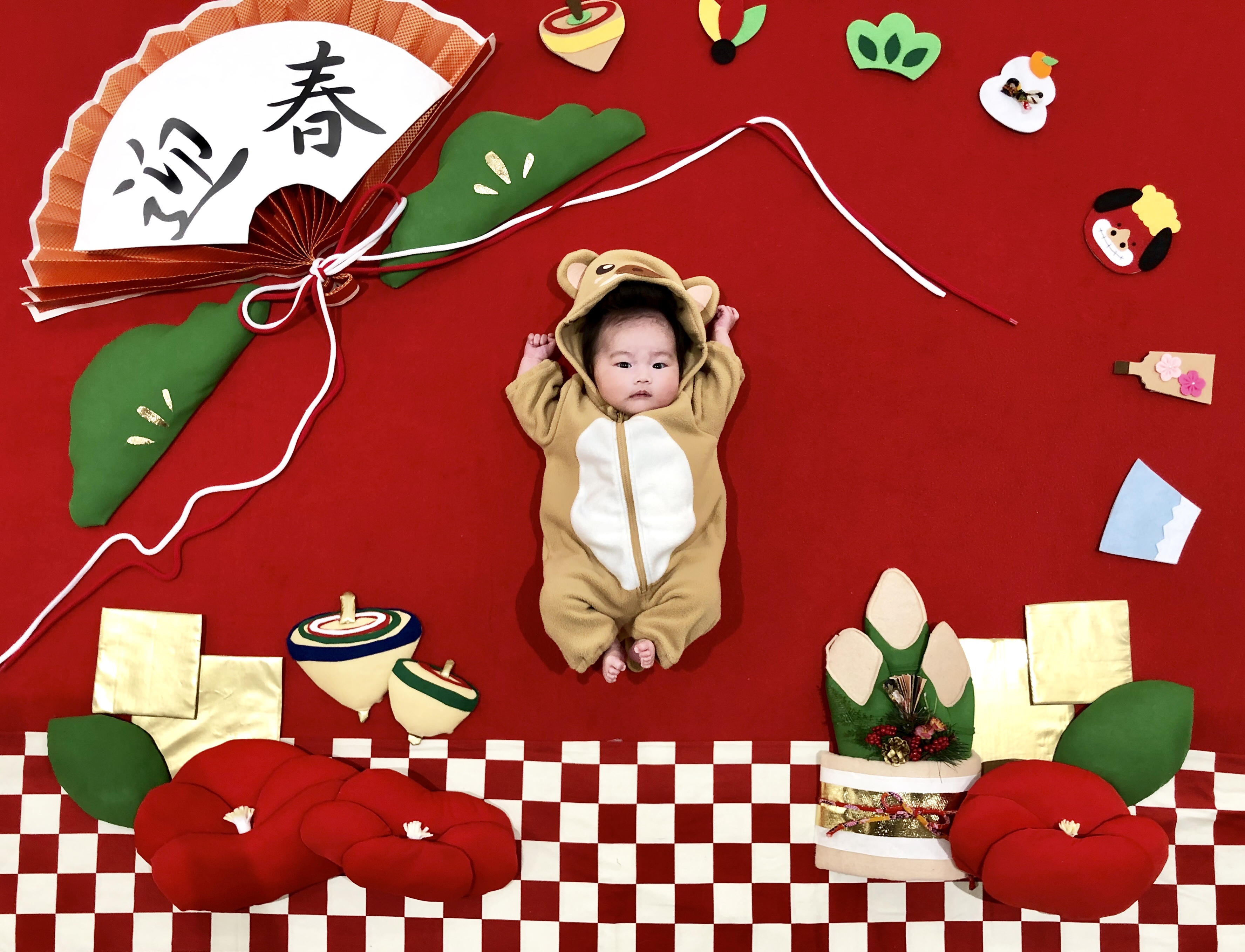 お正月 おひるねアート 亥 赤ちゃん
